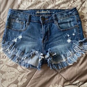 Distressed denim shorts